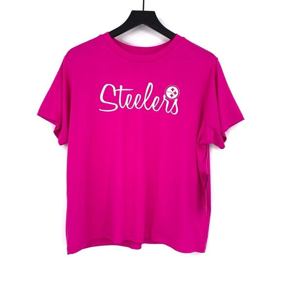 NWT STEELERS Sleepwear T-Shirt Neon Pink White L - Picture 1 of 7